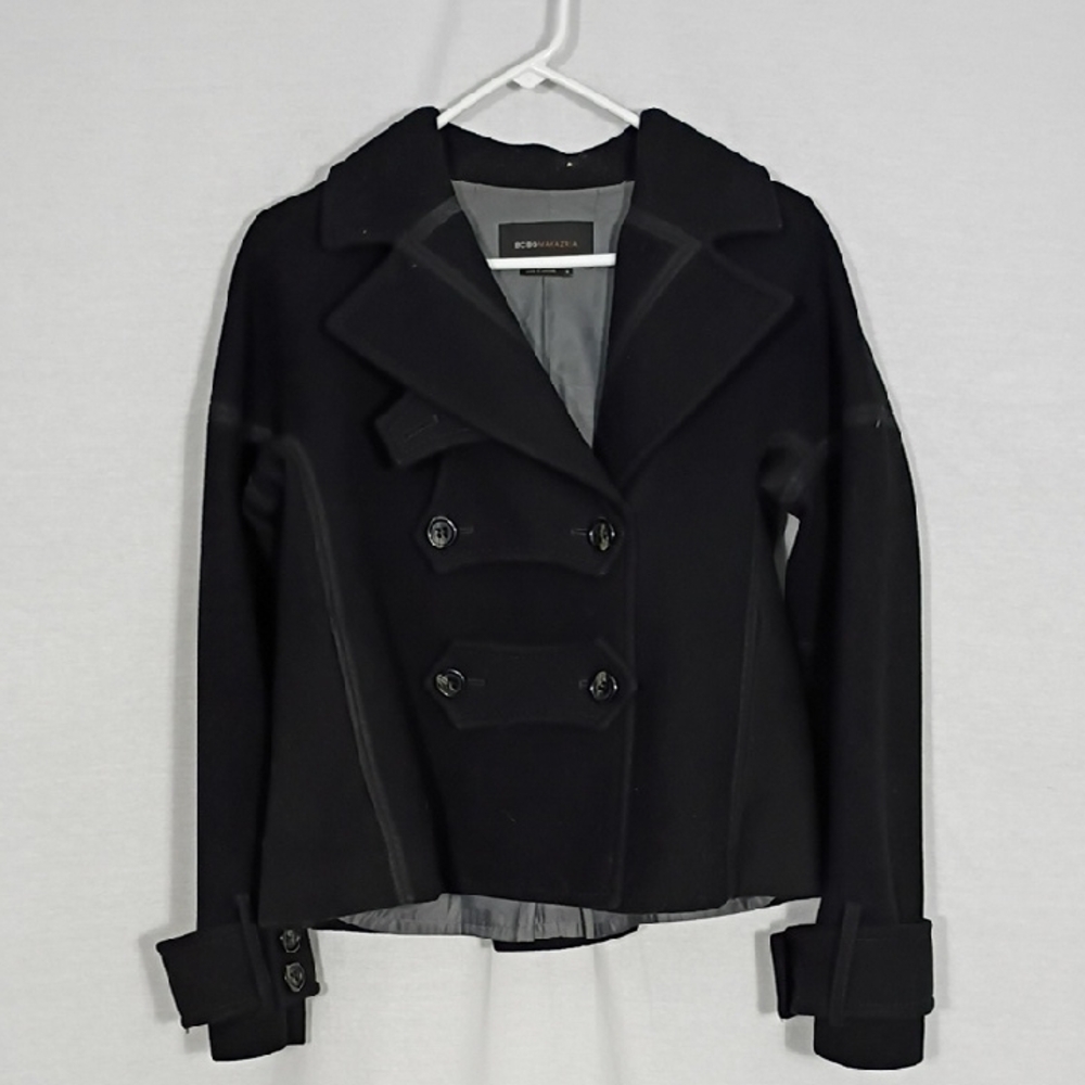 EUC BCBGMaxAzria Classic Black Peacoat Wool Blend Women's Size Small